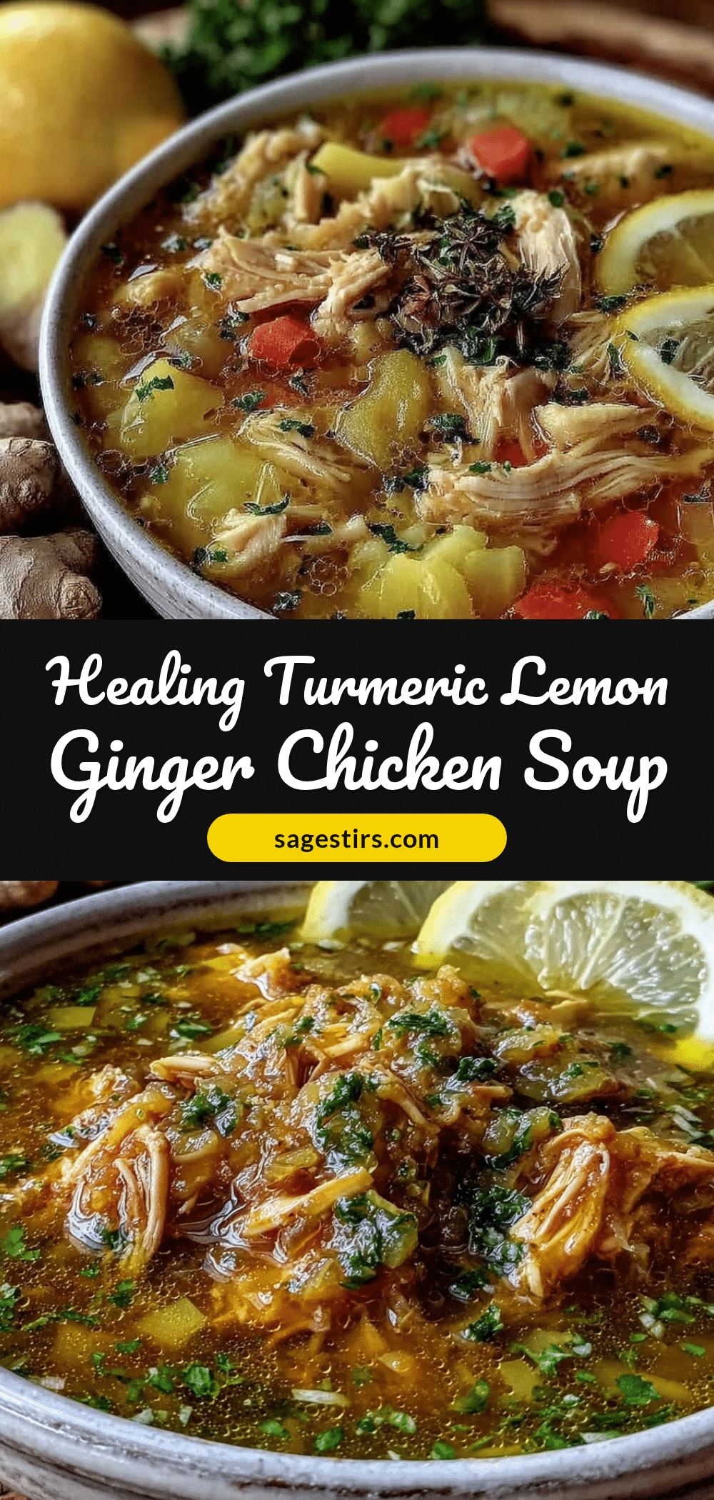 healing anti-inflammatory turmeric lemon ginger chicken soup recipe