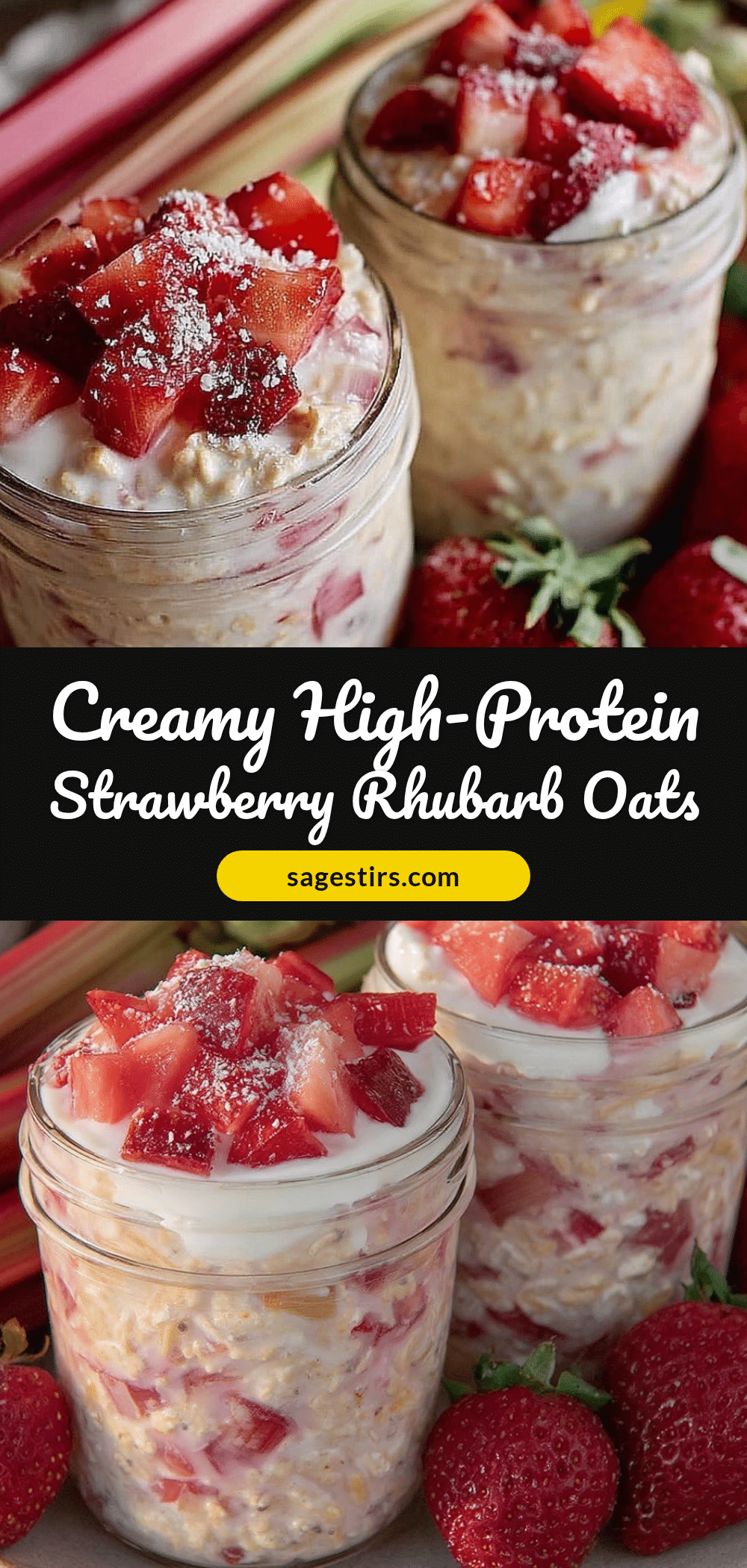 Healthy High-Protein Strawberry Rhubarb Overnight Oats recipe