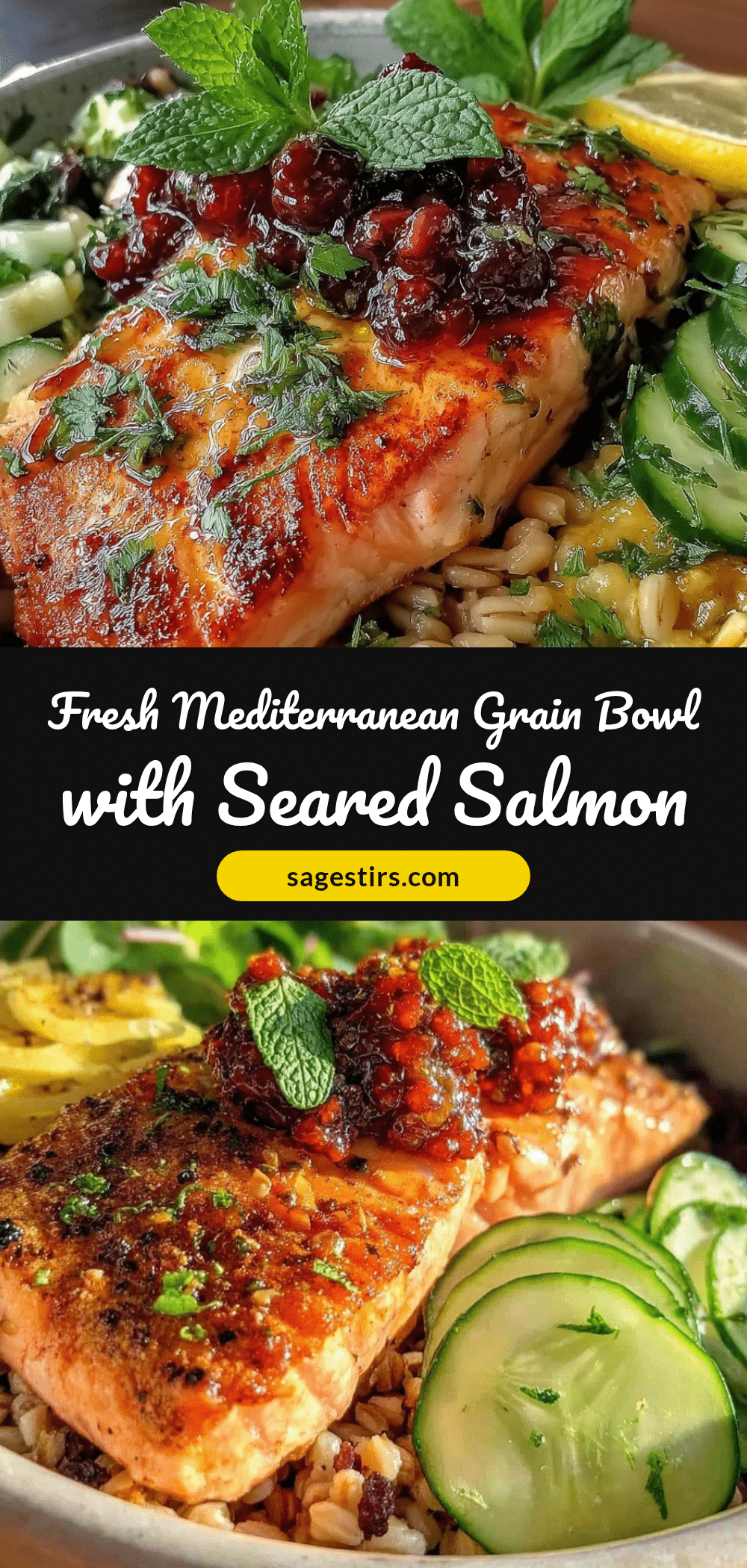 Mediterranean summer grain bowl with seared salmon recipe