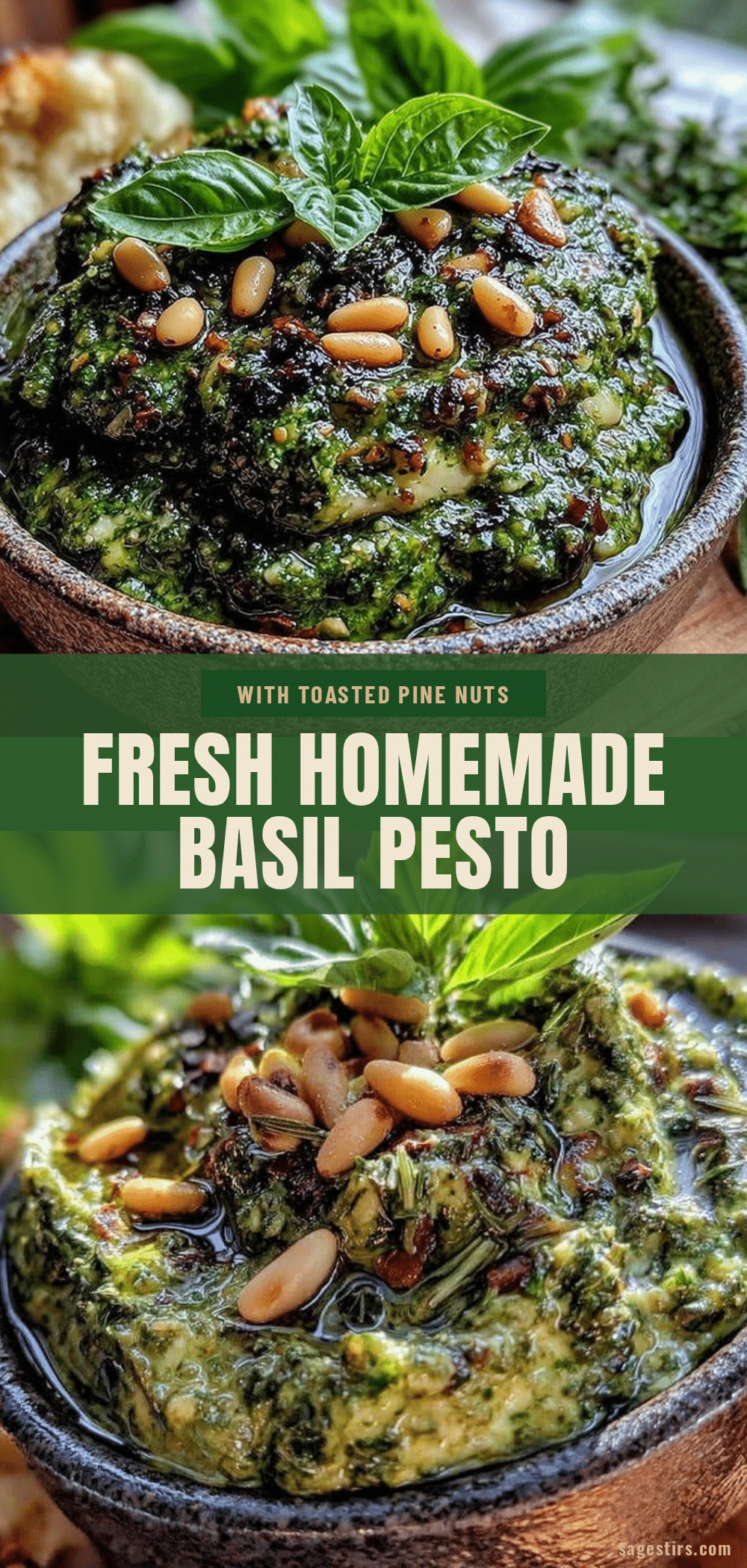 fresh homemade basil pesto with toasted pine nuts recipe