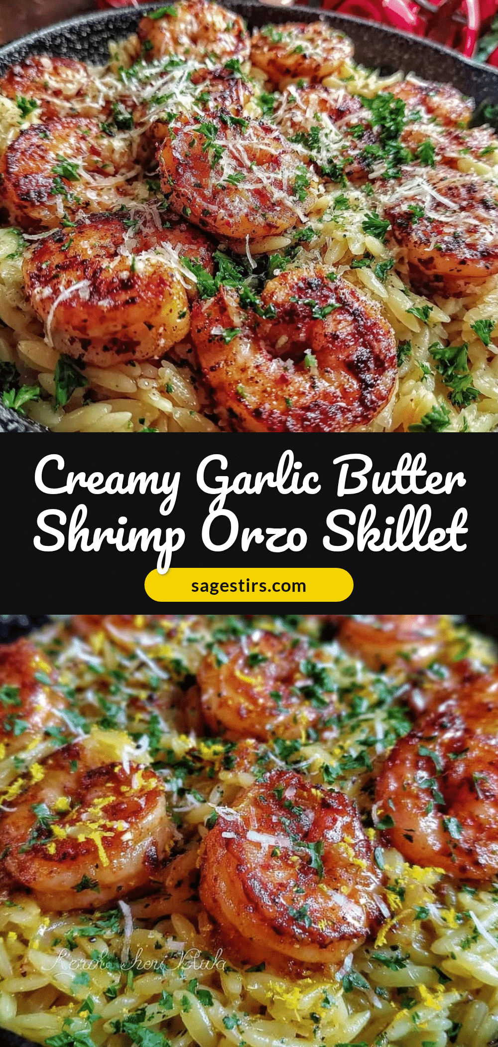 creamy garlic butter shrimp orzo skillet recipe