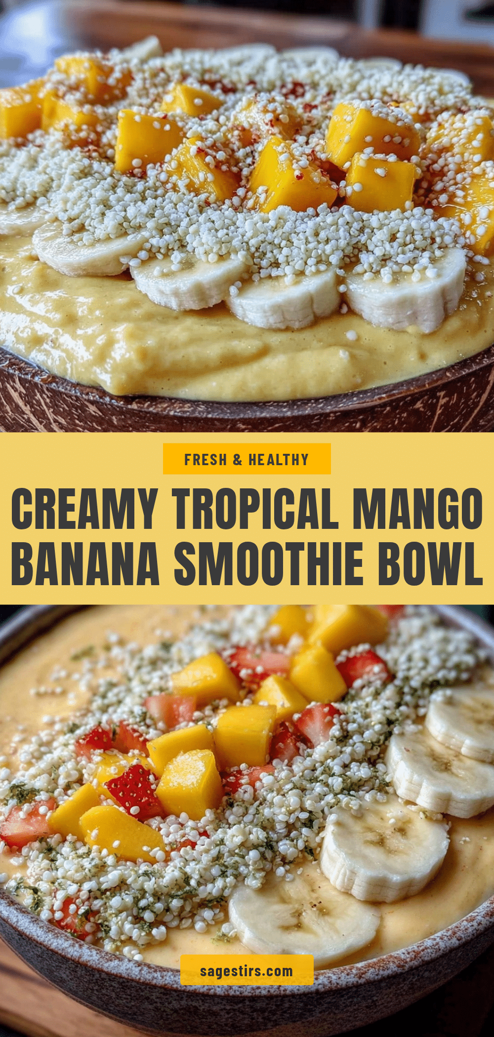 tropical mango banana protein smoothie bowl recipe