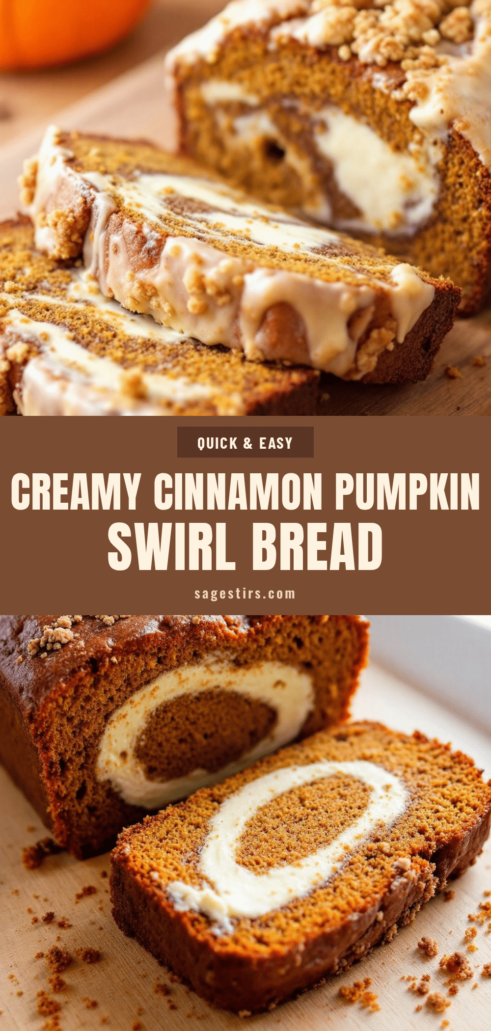 Creamy Cinnamon Sugar Pumpkin Bread with Cream Cheese Swirl recipe