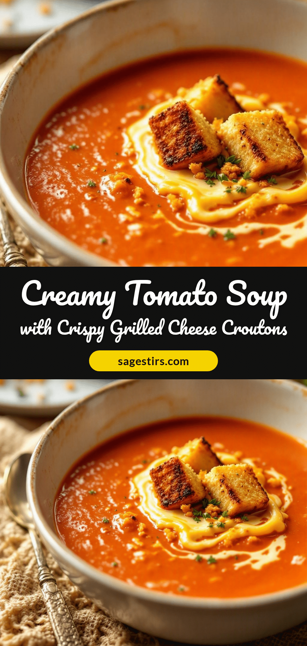 creamy tomato soup with grilled cheese croutons recipe