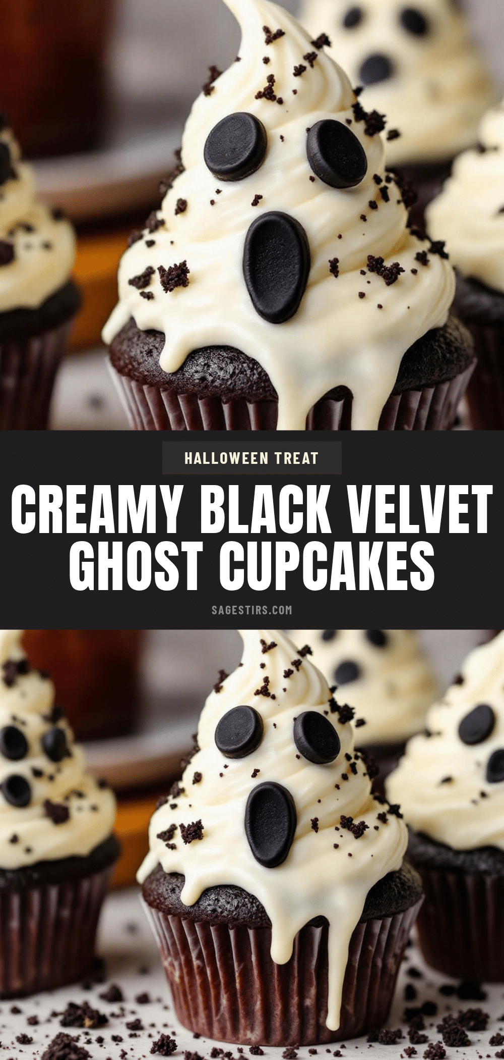 Creamy Black Velvet Ghost Cupcakes recipe