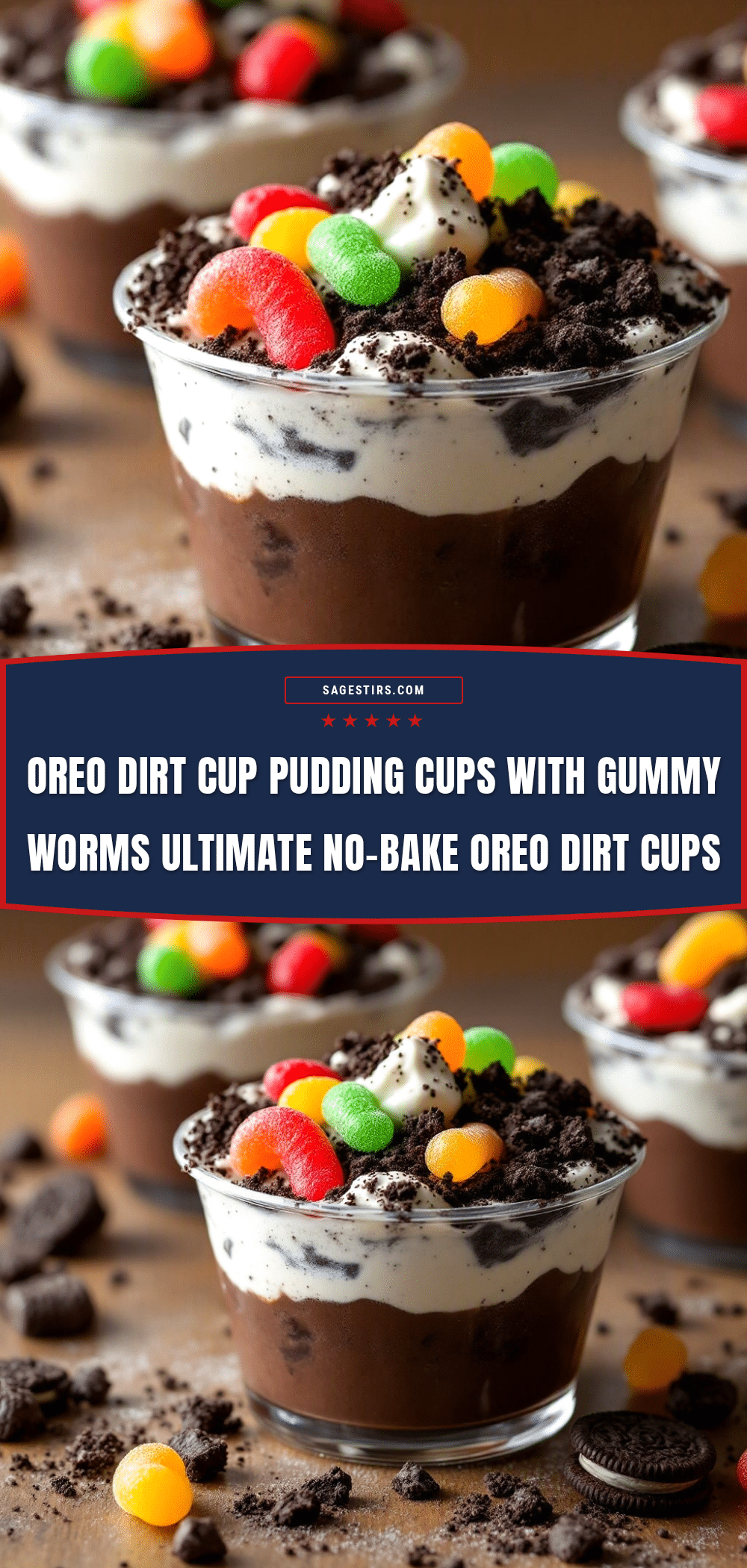 Easy Oreo Dirt Cup Pudding Cups with Gummy Worms recipe