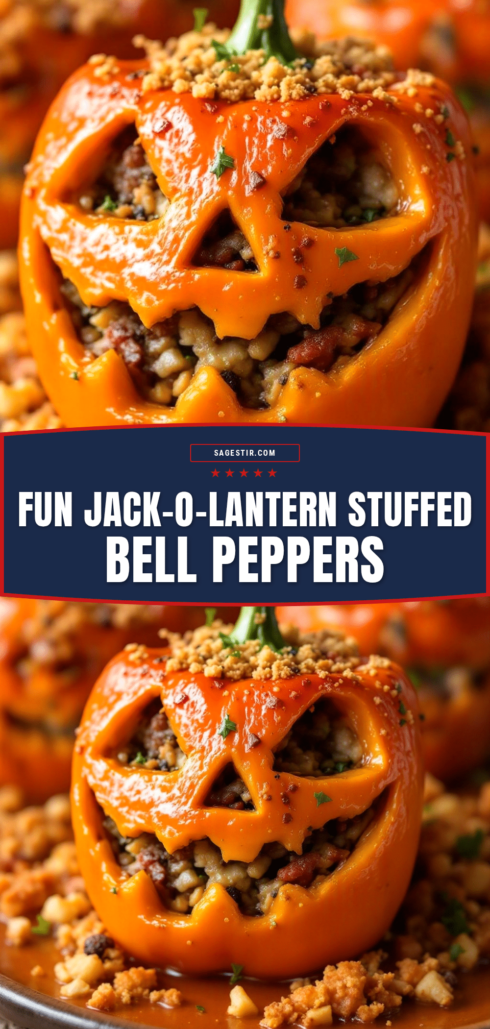 Fun Jack-o-Lantern Stuffed Bell Peppers recipe